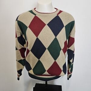 Vintage Aureus Sweater Mens  Knit Diamond Argyle Pattern  USA 80’s Large